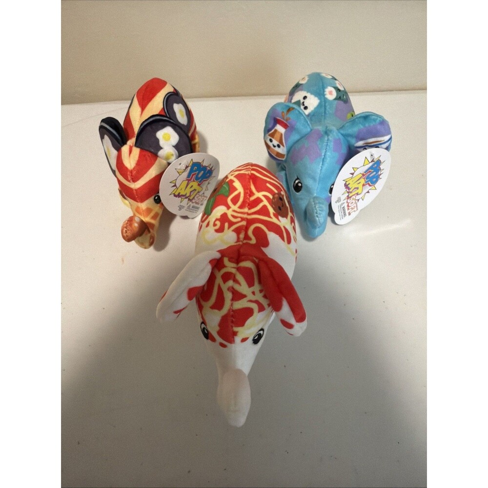 Pop Art Soft Cepia Foodie Elephant Plush Lot of 3 Collectible Bean Bag 2022